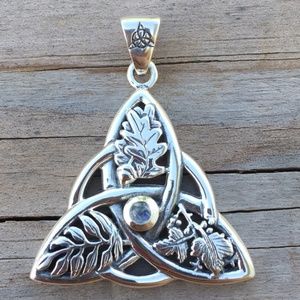 Oak Ash Thorn Pendant 925 Sterling Silver Triskele Goddess Peter Stone